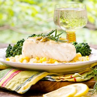 Grilled Halibut with White Wine Sauce